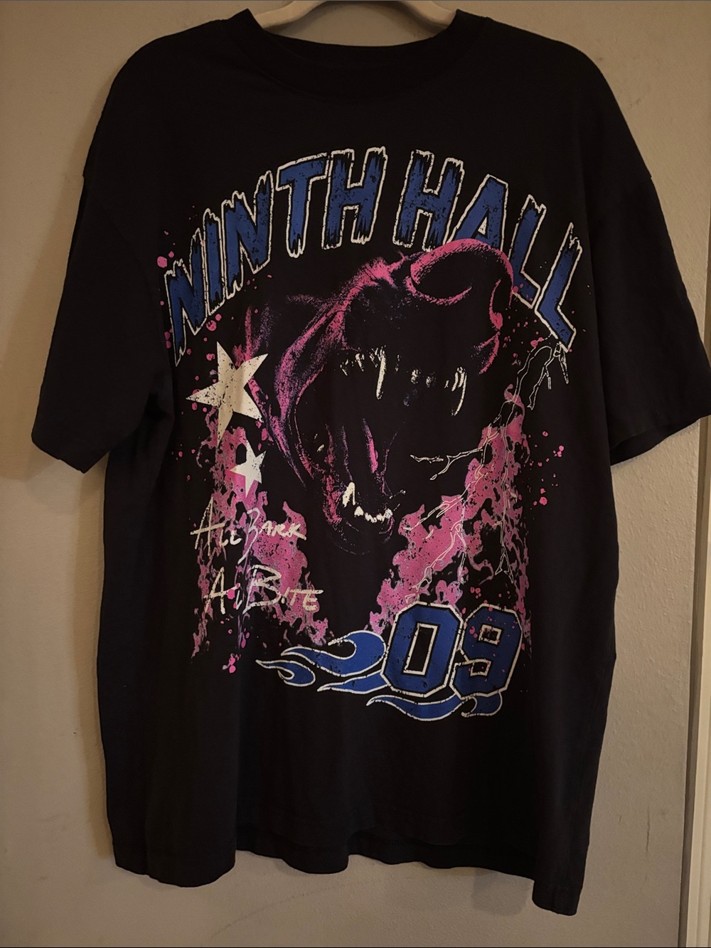 Ninth Hall Graphic Tee - Black with Blue & Pink Design